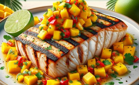 Dive into a tropical flavor paradise with our Tropical Grilled Mahi-Mahi with Zesty Mango Salsa! This dish pairs the light, flaky texture of... Grilled Mahi Mahi Recipes, Mahi Mahi Recipes Baked, Mahi Mahi With Mango Salsa, Mahi Recipes, Baked Mahi Mahi, Grilled Mahi Mahi, Mahi Mahi Recipes, Fish Dinner Recipes, Food Artwork