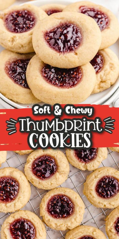 Jam Raspberry, Soft Sugar Cookie, Soft Sugar Cookie Recipe, Jam Thumbprint Cookies, Traditional Christmas Cookies, Christmas Cookie Recipes Holiday, Sugar Cookie Mix, Thumbprint Cookies Recipe, Holiday Cookie Exchange