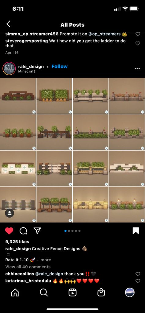 Minecraft Garden Fence Ideas, Mincraft Idea Fence, Fences In Minecraft, Minecraft Garden Wall Designs, Minecraft Bush Fence, Japanese Fence Minecraft, Minecraft Natural Wall, Minecraft Building Ideas Fence, Minecraft Village Fence Ideas