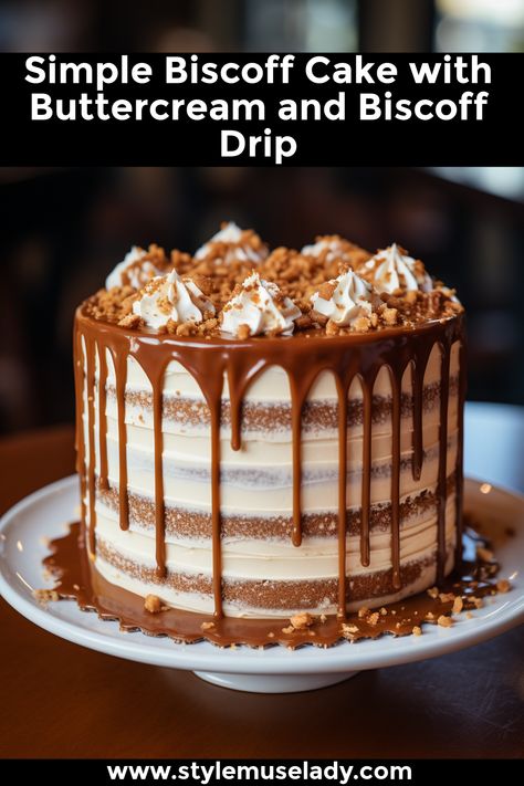 A simple Biscoff cake recipe featuring a delicious Biscoff buttercream and a smooth, indulgent Biscoff drip topping. Cookie Butter Cake Recipes, Biscoff Trifle, Biscoff Cake Recipe, Biscoff Buttercream, Smooth Buttercream, Biscoff Cake, Biscoff Recipes, Biscoff Biscuits, Biscoff Cookie Butter