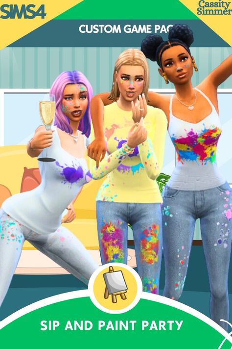 SIP AND PAINT PARTY | Patreon Sims 4 Game Packs, Kids Birthday Party Activities, Sip And Paint, Sip N Paint, Twin Birthday, How To Make Drinks, Sims 4 Game, Paint And Sip, Sims 4 Cc Finds