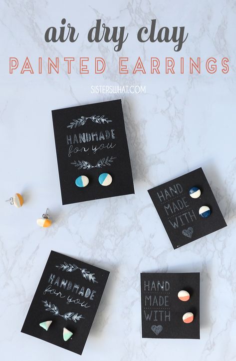 learn to make these simple air dry clay earrings Air Dry Clay Earrings Diy, Dry Clay Earrings, Air Dry Clay Earrings, Diy Air Dry Clay, Clay Paint, Painted Earrings, Jewelry Studio, Crafty Projects, Dry Clay