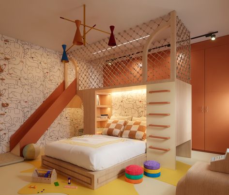 The Kids Room is an interior design studio that specializes in creating unique children’s rooms and play rooms. Single Mattress, High Ceilings, Guest Bed, High Ceiling, The High, The Kids, Storage Spaces, Mattress, Kids Room