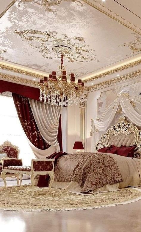 Royal Luxury Bedroom Design, Royal Bedroom Design, Royal Room, Fancy Bedroom, Royal Bedroom, Garnet Wedding, Aesthetic Bedroom Decor, Luxury Bedroom Design, Luxury Bedroom Master