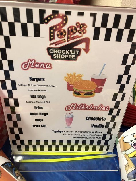 Pops Dinner Menu Riverdale Birthday Party Ideas, Disney Channel Themed Drinks, Riverdale Party Ideas, Riverdale Themed Birthday Party, Riverdale Diner, Core Four Riverdale, Pops Diner Riverdale, Pop's Riverdale, Pops Diner