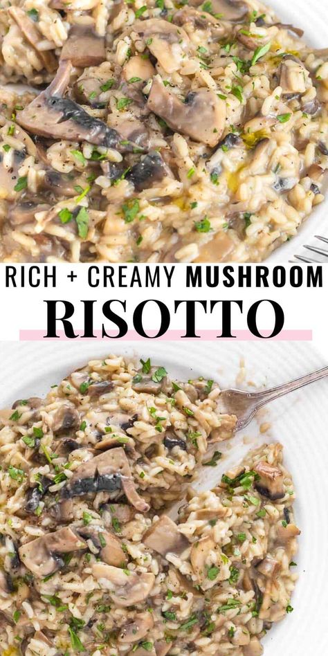 Mushroom Leek Risotto, One Pot Risotto, Best Mushroom Risotto, Vegan Mushroom Risotto, Leek Risotto, Bacon Risotto, Risotto Recipes Easy, Risotto Dishes, Healthy Vegan Dinner Recipes