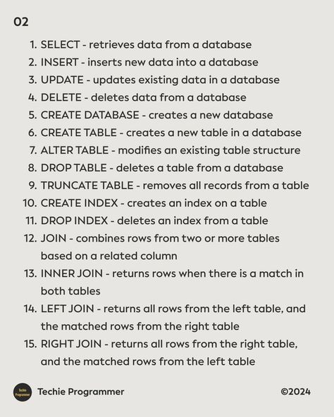 100 SQL Command Cheatsheet #programminglife #python #software #tech #technology Sql Command, Sql Commands, June 16, Python, A Table, Software, The 100, Technology, On Instagram