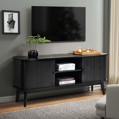 PRICES MAY VARY. Farmhouse Style TV stand- This media console cabinet can be used as a TV stand to support flat screen TVs up to 65", suitable for most home TV placement. If you like, it can also serve as a storage cabinet to show your family photos and potted plants. Sliding Barn Doors- Two movable barn doors on the TV stand for convenient access to cabinets. Quality steel bars make doors slide smoothly, and no noise during movement. Two sliding barn doors are designed to conceal side storage c Black Tv Console, Sliding Door Tv Stand, Farmhouse Style Tv Stand, Oak Tv Stand, Mid Century Modern Tv Stand, Modern Sliding Doors, Contemporary Sideboard, Tv Console Table, Sliding Door Design