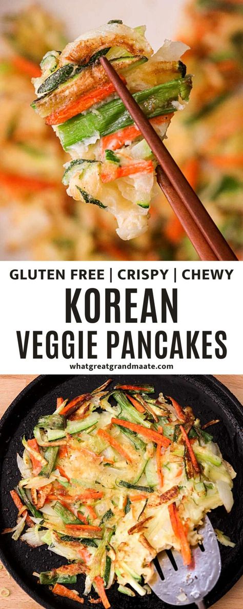 Korean Grilled Vegetables, Gluten Free Dairy Free Korean Recipes, Gluten Free Vegetable Pancakes, Non Gluten Breakfast Ideas, Crispy Korean Pancake Recipe, Asian Vegetable Fritters, Korean Low Carb Recipes, Delicious Gluten Free Meals, Korea Side Dishes