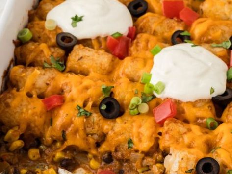 Tater Tot Taco Casserole, Tater Tot Taco, Beef Tater Tot Casserole, Taco Tater Tot Casserole, Happy Family Recipe, Mexican Tater Tot Casserole, Kid Friendly Salad, Tater Tot Casserole Recipes, Dinner Sandwiches