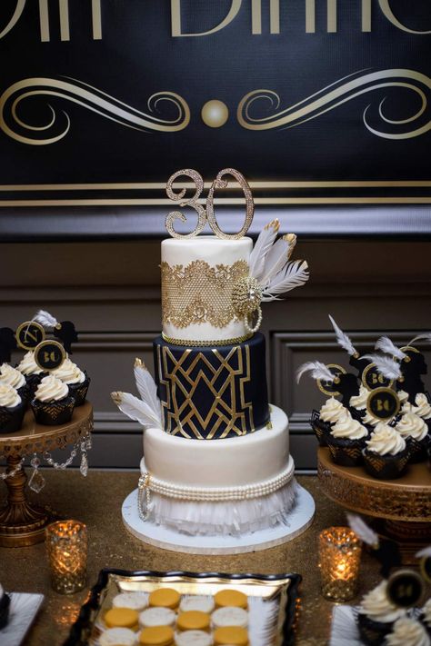 Roaring 20's Birthday Party Ideas | Photo 47 of 60 | Catch My Party Roaring 20s 30th Birthday Party, Roaring 30s Birthday Party, Roaring 20s Cake, Harlem Nights Theme Party, Roaring 20s Birthday Party, Grandmas Birthday Party, Roaring 20s Birthday, Gatsby Birthday, Gatsby Birthday Party