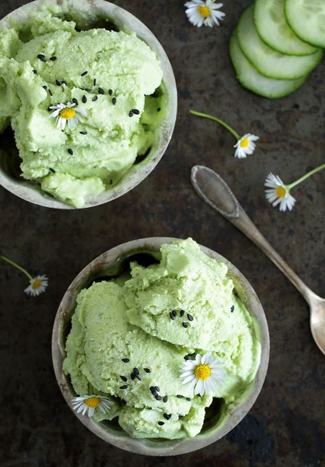 Wasabi and Cucumber Ice Cream • Green Evi Green Ice Cream Aesthetic, Spring Apps, Best Vegan Ice Cream, Food Combos, Ice Cream Videos, Green Ice Cream, Savory Dessert, Vegan Ice Cream Recipe, Whole Foods Vegan