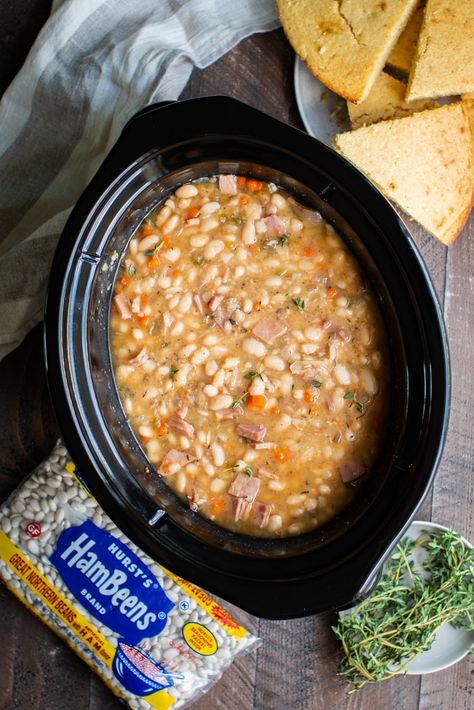 Slow Cooker Ham and Beans Beans Slow Cooker, Ham Beans, Crockpot Ham And Beans, Beans Recipe Crockpot, Beans And Ham, Beans In Crockpot, Ham And Bean, 15 Bean Soup, Crockpot Ham