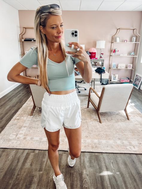 Workout ootd #workoutwednesday workout lululemon pink lily on cloud Follow my shop @torigerbig on the @shop.LTK app to shop this post and get my exclusive app-only content! #liketkit #LTKunder100 #LTKfit @shop.ltk https://liketk.it/3GFnJ White On Clouds Outfit, Wednesday Workout, Pink Lily, High Waisted Shorts, Ootd, Lily, Summer Outfits, High Waisted, Running