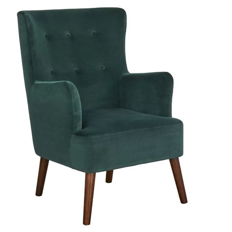 Winston Porter Piersten 24.5" Wingback Chair | Wayfair Modern Wingback Chair, Wingback Chair Living Room, Curved Chair, Modern Club Chair, Emerald Green Velvet, Chair And Ottoman Set, Ottoman Set, Black Furniture, Green Chair