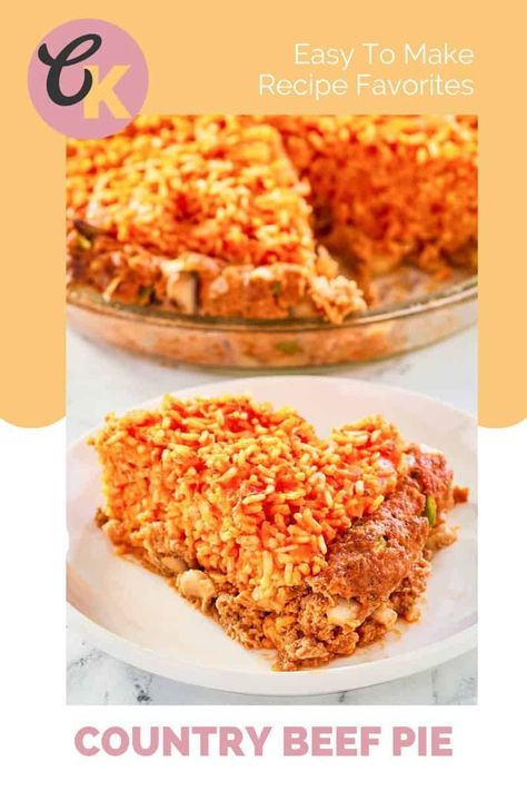 Country Beef Pie is a unique savory pie with a ground beef crust and cheesy tomato rice filling. Get the easy recipe and find out how to make the best beef pie for dinner. This beef and rice meat pie is budget-friendly and sure to be a favorite comfort food. Minute Rice Recipes, Rice Pie, Rice Meat, Beef Pie, Best Easy Dinner Recipes, Ground Beef Rice, Beef Pies, Fancy Dinner Recipes, Tomato Rice