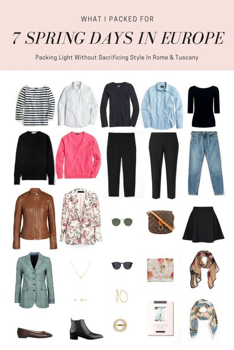 What I Packed For Italy | 7 Days In A Carry-On Spring Travel Capsule Wardrobe Europe, Spring In Germany Outfits, Outfits For Europe In Spring, Capsule Packing, Spring Europe, Europe Packing, Mode Ab 50, Travel Attire, Europe Travel Outfits