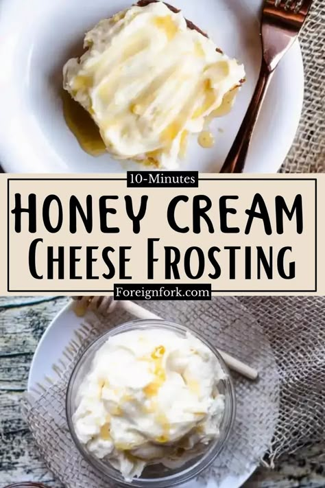 This Honey Cream Cheese Frosting takes the best part of cream cheese frosting and adds the sweetness of wonderful honey. This recipe is delicious with honey cake! Honey Cake Filling, Honey Cream Cheese Frosting, Honey Frosting, Honey Cream Cheese, Cream Cheese Spread Recipes, Recipe Using Honey, Buttercream Recipes, Cream Cheese Buttercream Frosting, Mascarpone Frosting