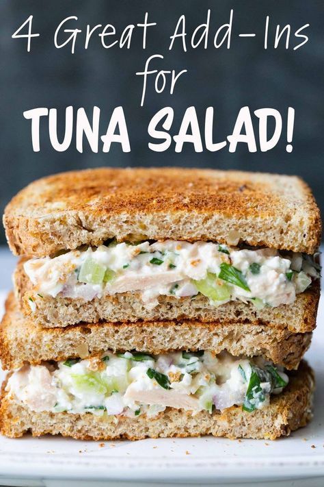 4 Great Add Ins for Tuna Salad! Gussy up your usual recipe with these four different options. Or get inspired and come up with your own combo! #tunasalad #tuna #tunafish #simplyrecipes Tuna Sandwich Recipes, What Is Healthy Food, Healthy Foods To Make, Tuna Salad Sandwich, Tuna Sandwich, Healthy Food Guide, Tuna Salad Recipe, Lost 100 Pounds, Healthy Food Facts