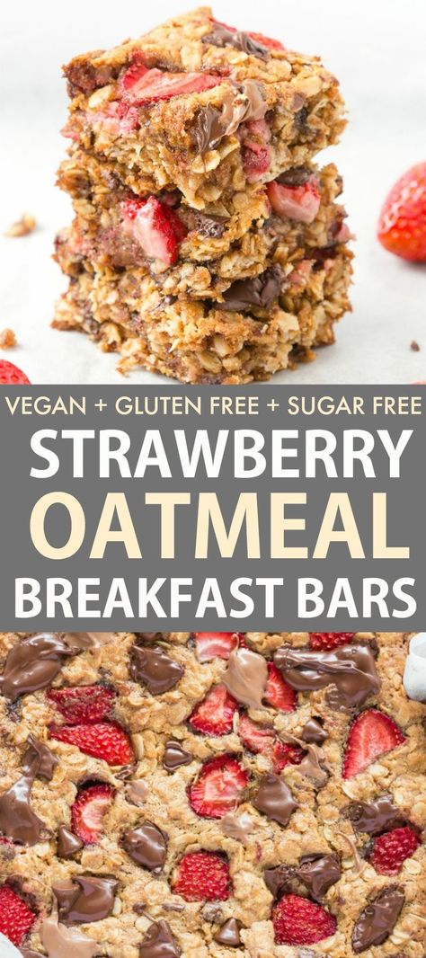 Easy fresh strawberry oatmeal breakfast bars are a flourless and low calorie  breakfast recipe ready in 20 minutes! #strawberries #recipe #breakfast #flourless #veganbreakfast Low Calorie Recipes Easy, Strawberry Oatmeal Bars, Fresh Strawberry Recipes, Oatmeal Breakfast Bars, Strawberry Breakfast, Low Calorie Breakfast, Strawberry Oatmeal, Healthy Strawberry, Recipe Breakfast