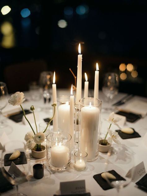 Simple Outside Wedding Decorations, Mix Of Candles Wedding, Candles In Votives Wedding, Different Size Candles Wedding Table, All Candle Centerpiece, Tea Light Candles Wedding Centerpieces, Candle Centerpieces For Round Tables, Assorted Candle Centerpieces, Candles Decoration Wedding