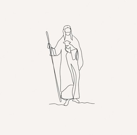 Lamb Tattoo Christian, Easy Line Art, Jesus Line Art, Drawing Bible, Minimalist Christian Art, Jesus Sketch, Christian Line Art, Bible Tattoo, Jesus Illustration