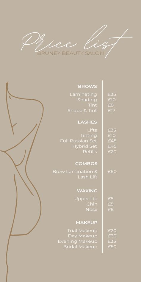 Skin Care Salon Decor, Wax Price List, Esthetician Logo Ideas, Beauty Salon Aesthetic, Beauty Price List, Beauty Salon Branding, Beauty Salon Services, Esthetician Inspiration, Price List Design