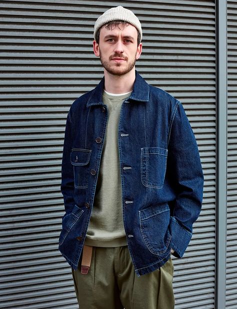 Workwear Fashion Men, Chore Coat Men, Jean Jacket Outfits Men, Indie Fashion Men, Chore Jacket Men, Japanese Street Fashion Men, Japanese Workwear, American Workwear, Worker Jacket