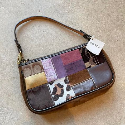 Vintage Coach Patchwork Bag, Coach Patchwork Bag, Vintage Bag Outfit, Grandma Aesthetic, Y2k Bags, Accessorize Bags, Vintage Coach Bags, Patchwork Bags, Pretty Bags