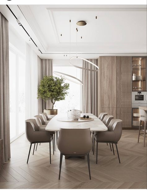 Dining Room Plants, Formal Dining Room Decor, Contemporary Dining Room Design, Modern Classic Living Room, Modern Classic Interior, Classic Dining Room, Living Room Dining Room Combo, Minimalist Dining Room, Dining Room Contemporary