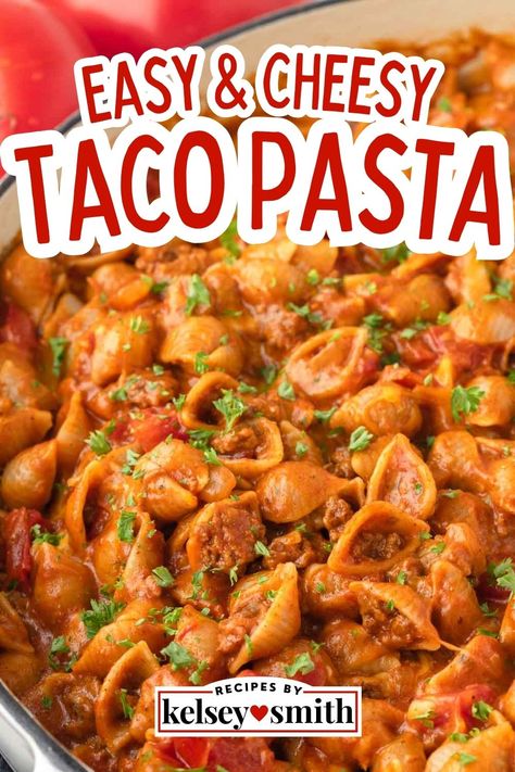 Pasta shells coated in a thick tomatoey sauce with ground beef in a large pot. One Pot Cheesy Taco Pasta, Recipes With Rotel Tomatoes, Pasta Crock Pot Recipes, Pasta With Ground Beef, Taco Pasta Recipe, Cheesy Taco Pasta, Taco Pasta Recipes, Rotel Recipes, Savory Recipe