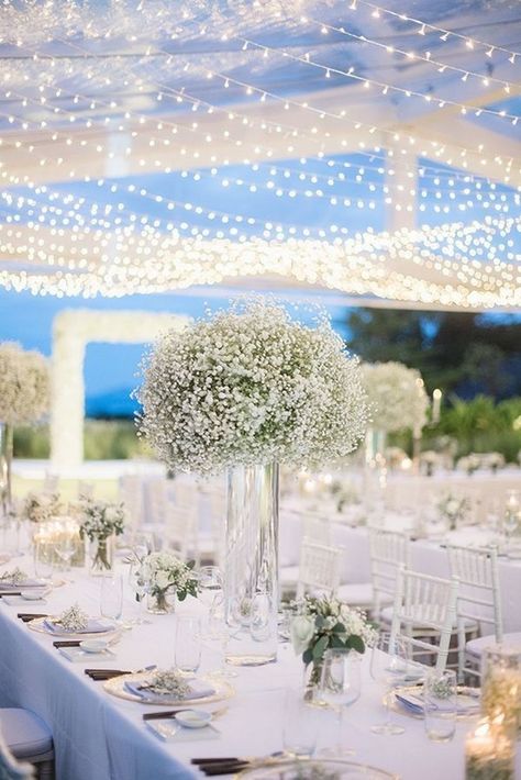 Elegant All Baby’s Breath Wedding Centerpiece Cheap Wedding Table Centerpieces, Wedding Script, Bridal Events, Tafel Decor, Strictly Weddings, Unique Wedding Flowers, Wedding Floral Centerpieces, Wedding Flower Arrangements, Wedding Centerpiece