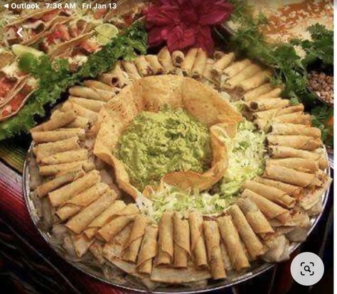 Wedding Food Mexican Taco Bar, Mexican Party Food Platters, Good Mexican Party Food, Foods For Quinceanera, Mexican Food Platters, Catering Ideas Mexican Food, Taquitos Party Platter, Mexican Finger Foods For Party, Mexican Food Platter