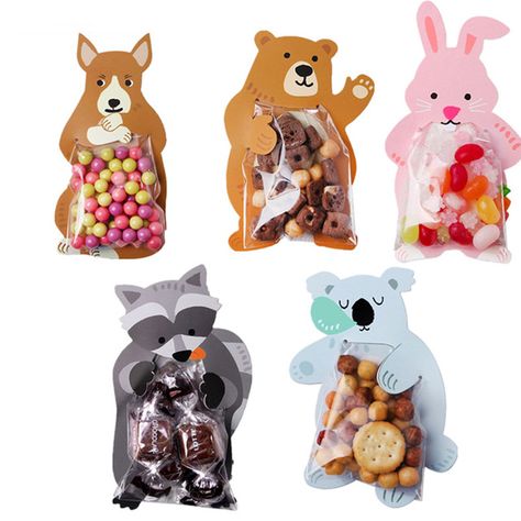 Cheap bag for, Buy Quality bags for biscuits directly from China bag bag Suppliers: 50pcs Cookie Packaging Cute Candy Rabbit Bear Fox Cartoon Plastic Bags For Biscuits Snack Baking Package With Card Head Thanksgiving Birthday Parties, Cartoon Cookie, Bear Wedding, Baby Candy, Candy Birthday Party, Cookie Bags, Cookie Packaging, Cookie Gifts, Candy Party