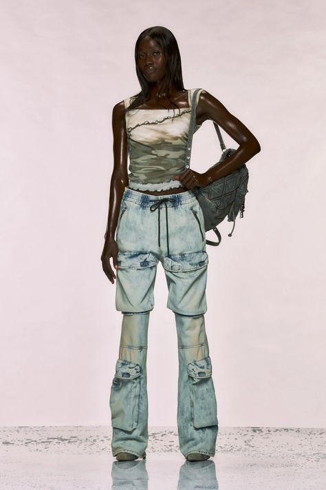 Diesel Pre-Fall 2024 Fashion Show | Vogue Romantic Updo Hairstyles, Glenn Martens, Dark Y2k, Aw 2024, The Cool Hour, 2024 Runway, Canadian Tuxedo, Denim Suit, Destroyed Denim