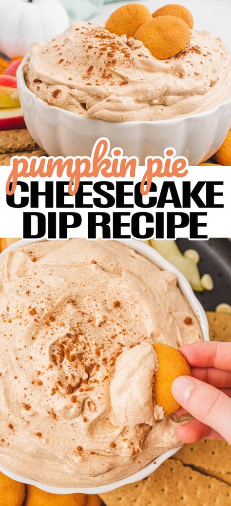 Savor the flavor of fluffy 5-minute Pumpkin Pie Cheesecake Dip. This fall favorite recipe is oh, so dreamy and delicious! Fluffy Pumpkin Pie, Pumpkin Pie Dip Recipe, Dip For Apples, Pumpkin Pie Cheesecake Dip, Pumpkin Cream Cheese Dip, Pumpkin Pie Dip, Baked Dips, Pie Dip, Fruit Appetizers