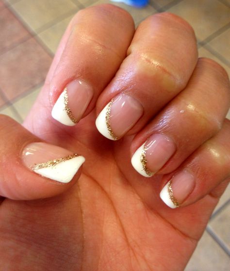 My beautiful angled french tip Wedding Nails! French Tip Wedding, Design French Tip, Wedding Nail Colors, Wedding Manicure, Nail Tip Designs, Wedding Nails French, Wedding Nails Glitter, Painted Nails, French Nail Designs