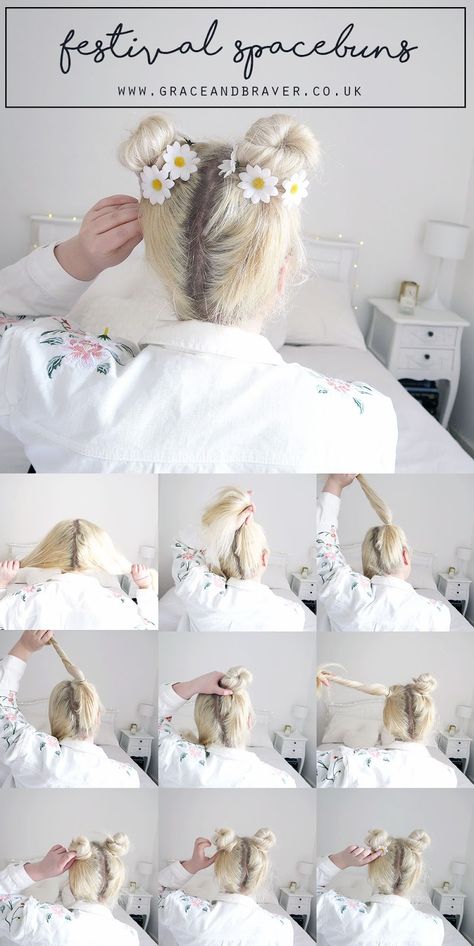 One French Braid, Space Bun Tutorial, Easy Space Buns, Space Buns Tutorial, Space Bun Hairstyles, Festival Hair Tutorial, Buns Tutorial, Easy French Braid, Space Buns Hair