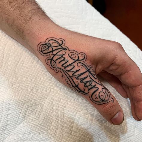 #ambition for my homie @nextlevelmarketingoc #latattooartist #lettering #saullira #utgink Omerta Tattoo Design Fonts, Mi Amor Tattoo Font, Lettering Tattoo, Latino Lettering Tattoo, Gang Font Tattoo, Ambition Tattoo, Hernandez Tattoo Lettering, K Tattoo, La Tattoo