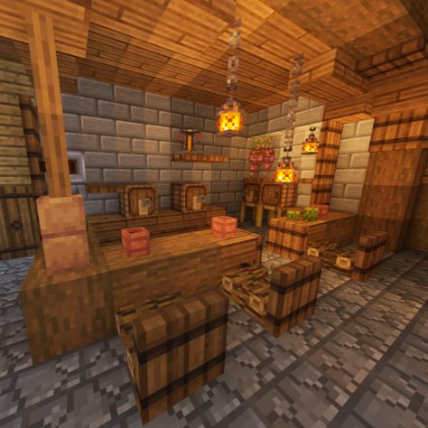 Grab a drink in this cozy tavern and enjoy the atmosphere #minecraft #minecrafttavern #interiordesign #minecraftideas Minecraft Distillery, Sitting Area Minecraft, Minecraft Fisherman House Interior, Saloon Minecraft, Wine Cellar Minecraft, Tavern Minecraft Ideas, Midevil Minecraft Interior, Minecraft Chinese Restaurant, Minecraft Jukebox Ideas