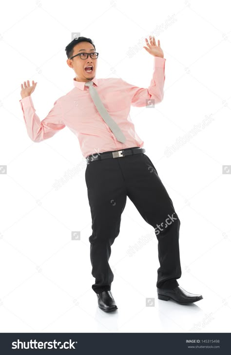 Full Body Shocked Young Asian Businessman Open Arms Body Bend ... Shocked Body Reference, Shocked Person Drawing Reference, Shocked Body Pose, Person Shocked Reference, Shocked Reference Drawing, Shocked Pose Reference Drawing, Arms Open Pose, Shocked Drawing Reference, Surprised Pose Reference