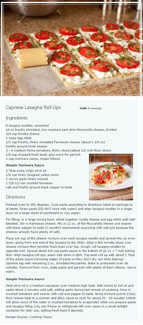 Lasagna With Fresh Tomatoes, Caprese Lasagna Roll Ups, Recipes With Lasagna Noodles Roll Ups, Caprese Roll Ups, Caprese Lasagna Roll Ups Recipe, Lasagna Roll Ups Easy, Caprese Lasagna, No Bake Chocolate Oatmeal Cookies, Easy Marinara Sauce