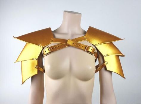 Armor Female, Armor Pieces, Cardboard Costume, Yellow Evening Dresses, Robot Costumes, Warrior Outfit, Shoulder Armor, Leather Armor, Clothing Design Sketches