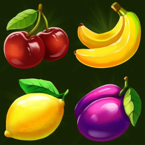 ArtStation - Fruits, Katrin Rakytianska Banana Games, Lemon Banana, Game Fruit, Cherry Plum, Fruit Icons, Magic Bottles, All Fruits, Game Props, Game Illustration