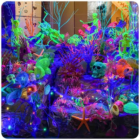 Halloween Under The Sea, Haunted Under The Sea, Blacklight Under The Sea, Black Light Under The Sea, Sea Monster Halloween Decor, Secret Garden Parties, Kyoto Japan, Holiday Party Decorations, Sea Monsters