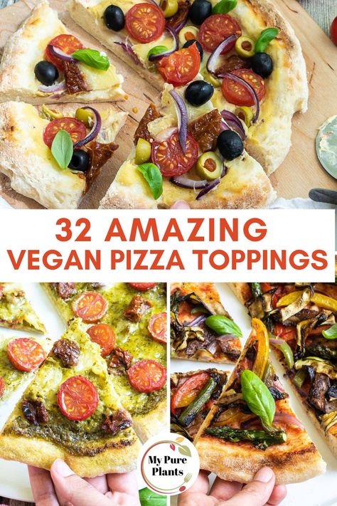 Get creative and mix and match these 32 sensational vegan pizza toppings to craft your own masterpiece. Whether you're a fan of traditional flavors or crave unique combinations, this list will take your pizza night to a whole new level of deliciousness. Happy pizza-making! Vegan Pizza Toppings, Vegan Pepperoni Pizza, Vegan Cheese Substitute, Tomato Pizza Sauce, Vegan Bacon Bits, Plant Based Pizza, Vegan Pepperoni, Vegan Chorizo, Pizza Making