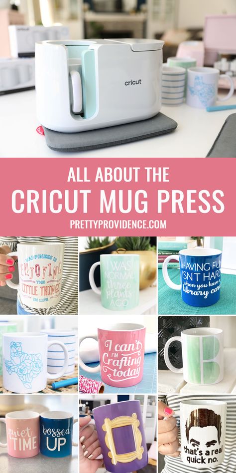 Everything you ever wanted to know about the Cricut Mug Press! #ad. Click through for our review, answers to our most frequently asked questions, and fun ideas to get your juices flowing for your first mug press project! #CricutMade #CricutMugPress How To Use Cricut Mug Press, Cricut Projects Mugs, Cricut Mugs Ideas, Cricut Mug Press, Cricut Mug Press Ideas, Cricut Mug Ideas, Make Your Own Mug, Diy Mug Designs, How To Use Cricut