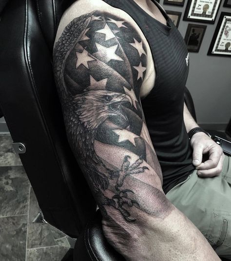 10 Best Black American Flag Tattoo Ideas That Will Blow Your Mind! | Outsons | Men's Fashion Tips And Style Guides American Flag Forearm Tattoo, Sleeve Tattoos For Men, Liberty Tattoo, Flag Tattoos, Patriotic Tattoos, The Trend Spotter, Black American Flag, Skull Sleeve Tattoos, Military Tattoos