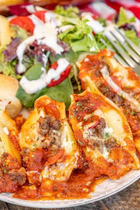 Pizza Stuffed Shells - Plain Chicken Chicken Stuffed Shells, Shell Pasta Recipes, Jumbo Pasta Shells, Cheese Stuffed Shells, Stuffed Shells Recipe, Stuffed Pasta Shells, Shredded Mozzarella, Stuffed Shells, Pizza Pasta