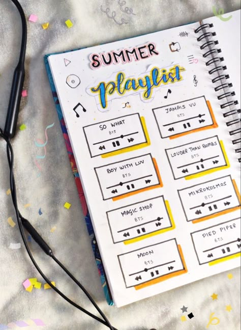 Playlist Diary Ideas, Bts Playlist Cover, Bts Journal Ideas Without Pictures, Playlist Journal Ideas, Playlist Drawing Ideas, Journaling Playlist, Bts Notebook Ideas, K Pop Journal Ideas, Bts Scrapbook Ideas